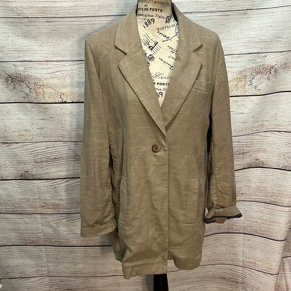 Soft Surroundings Sheridan Blazer Linen Blend Pockets One Button XS Oversized - Picture 2 of 13